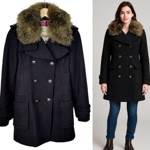 Aritzia Community Black Wool Winter Coat with Faux Fur Collar XS